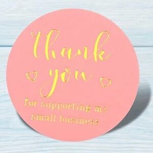 Thank You Round Sticker - Pink with Gold Foil